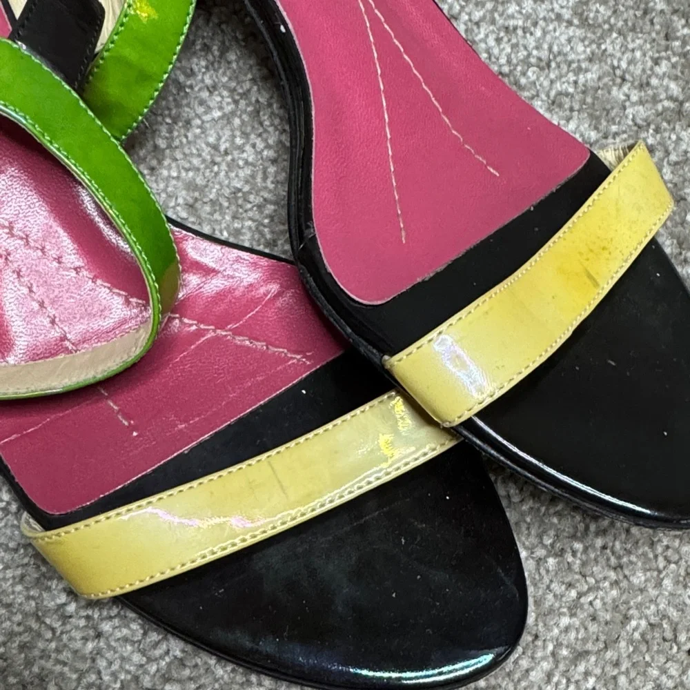 Kate Spade Green, Yellow, and Black Sandals